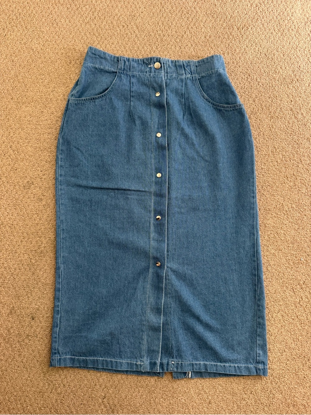 Vintage Blue Denim Button-Front Midi Skirt